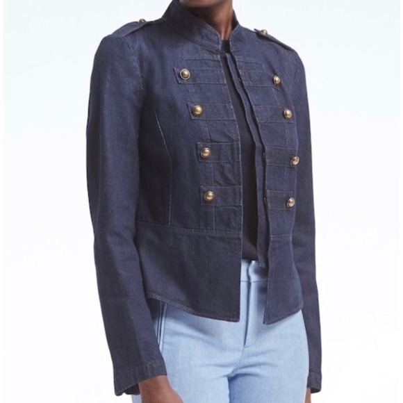 Banana Republic $168 Military NWT Dark Blue Denim Structured Jacket Large - Picture 1 of 9